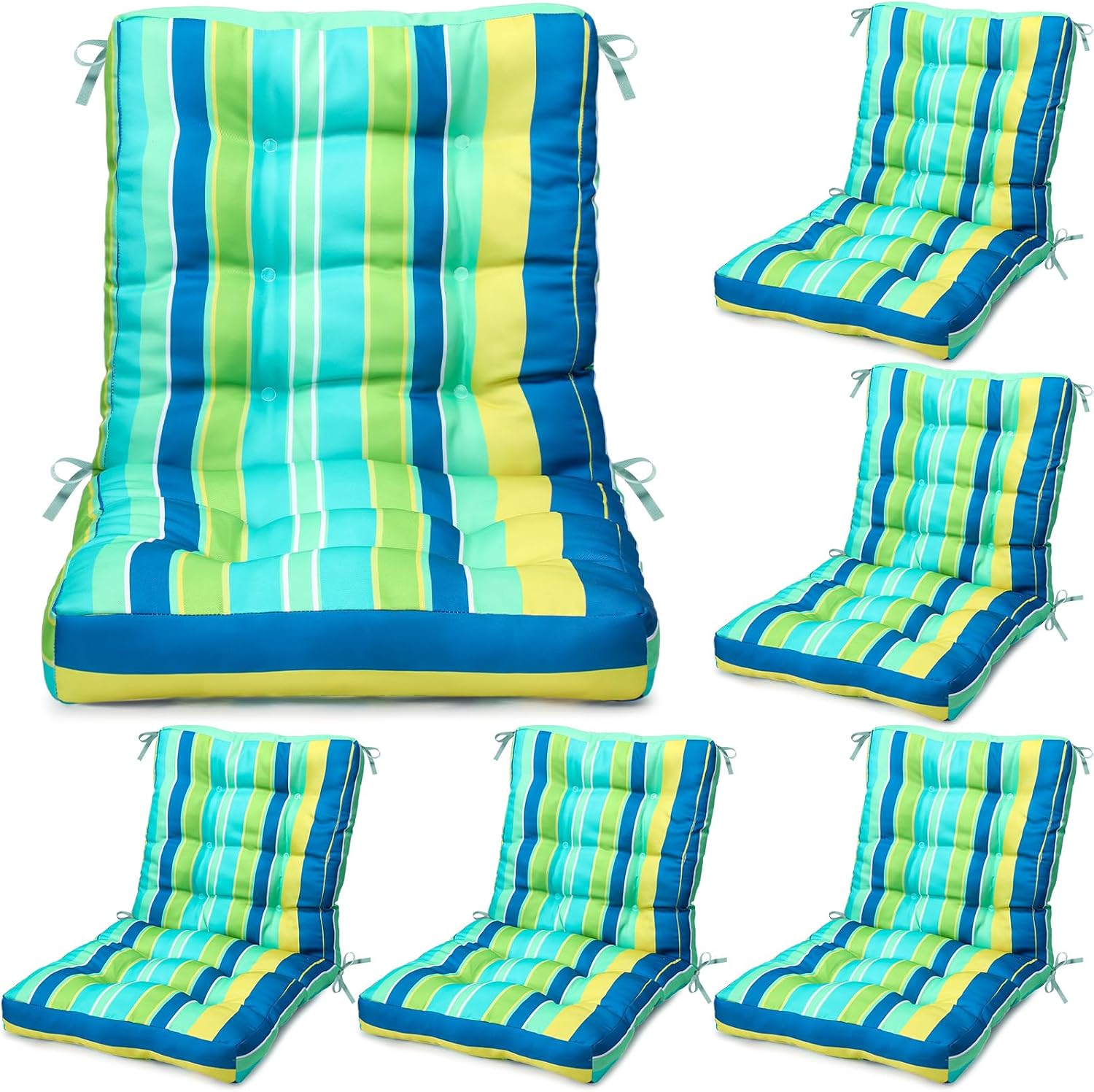 Hoteam 6 Set Patio Chair Cushions Outdoor 20 x 40 Inch High Chair Patio Cushion for Outdoor Furniture Waterproof Seat Rocking Indoor Thickened Pad(Striped Style,Green)