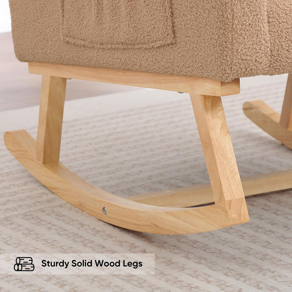 Rocking Chair Nursery,Teddy Nursery Rocking Chairs, Wingback Rocker for Nursery for Living Room Bedroom(Teddy Khaki)