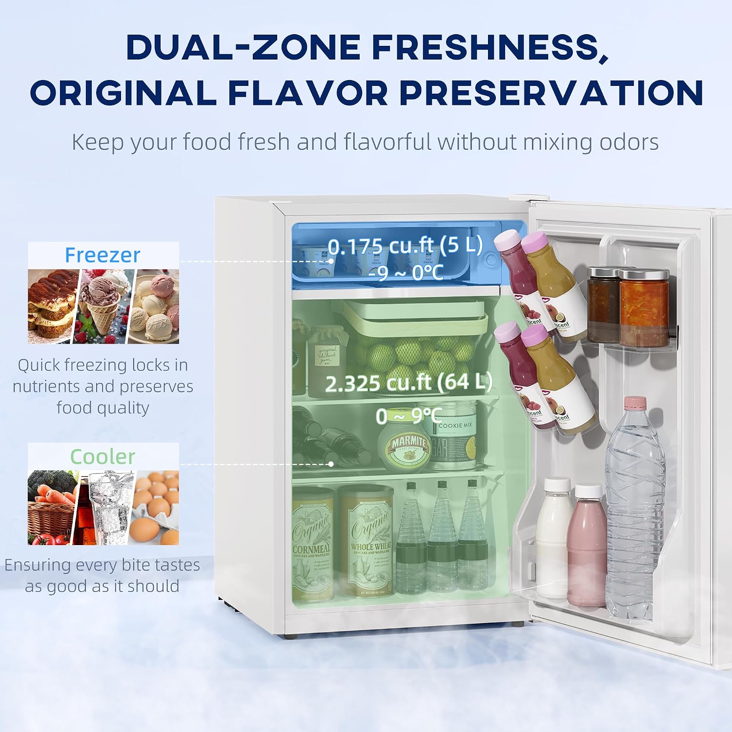 HOMCOM 2.5 Cu.Ft Mini Fridge with Freezer, Single Door Small Refrigerator with Adjustable Thermostat Energy-efficient Low Noise, Mini Refrigerator for Bedroom, Dorm, Office, White