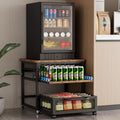 DDJ Mini Fridge Stand with Storage, 21 x 21 in Heavy Duty Mini Fridge Table with Pull-out Shelf and Lockable Wheels, Compact Refrigerator Stand with Drawer Basket for Home Office, Rustic Brown
