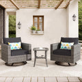 ovios 3 Pieces Patio Swivel Chairs with Side Table, Outdoor Wicker Rocking Chairs of 2 with Comfy Cushions, Rattan Glider Rocker Bistro Set for Porch Deck, Black
