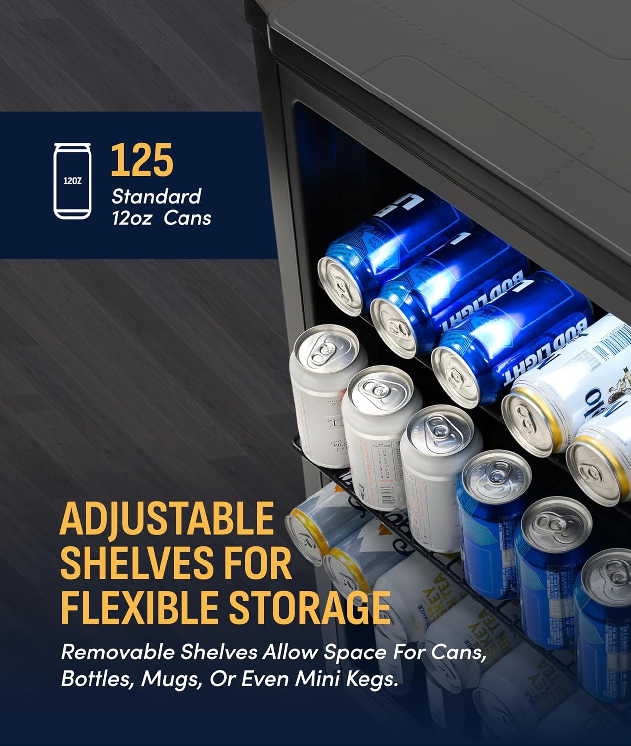 NewAir 125-Can Beer Froster | Ultra-Cold Mini Fridge for Bedroom, Gaming or Office | 23°F Beverage Cooler with Turbo & Party Mode | Black