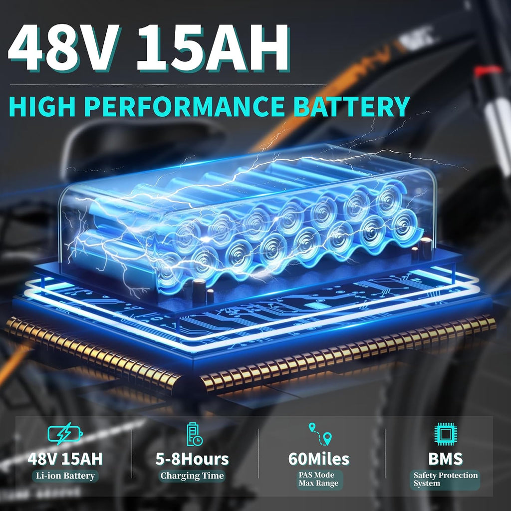 QnQ Electric Bike for Adults, 26' Commuter Ebikes, 2000W Peak Motor - 48V 15Ah Fast Mountain Bike, 7-Speed Gears, 34MPH & 60 Miles Long Range, Lockable Suspension Fork, Lightweight Mountain Bicycles
