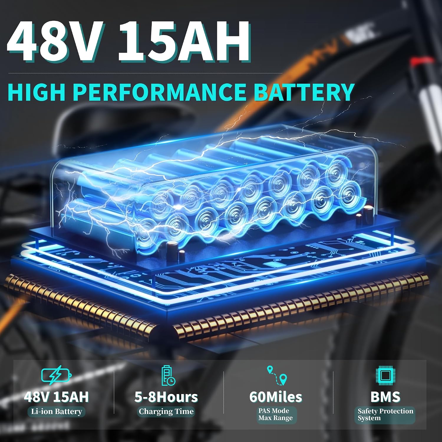 QnQ Electric Bike for Adults, 26' Commuter Ebikes, 2000W Peak Motor - 48V 15Ah Fast Mountain Bike, 7-Speed Gears, 34MPH & 60 Miles Long Range, Lockable Suspension Fork, Lightweight Mountain Bicycles