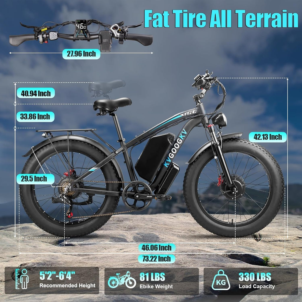 9000W Peak Electric Bike for Adults,58V Max-Output 1972Wh Dual Motor Ebike,47MPH 105 Miles Long Range,24' x4.0 Fat Tire Lockable Suspension Electric Bicycle for Off-Road Mountain Commuter