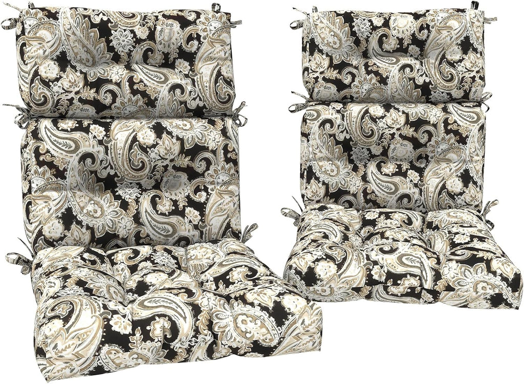 DYTXIII Outdoor High Back Chair Cushions Set of 2, Water Repellent Tufted Rocking Seat Cushions Replacement 44 x 22 Inch, Seat & Back Chair Pads for Patio, Balcony and Indoor Use -Paisley Black