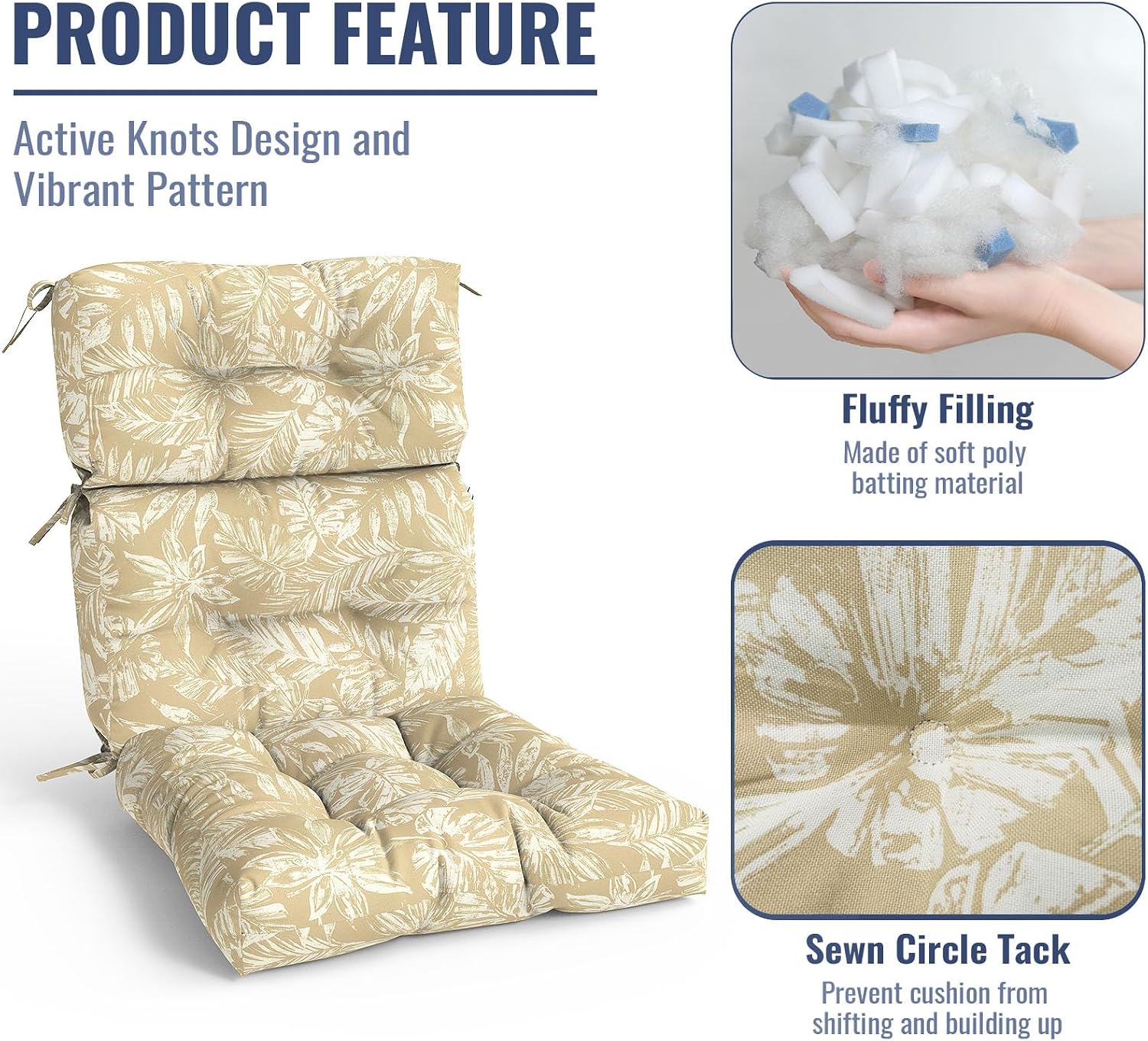 Outdoor High Back Patio Chair Cushions, Fade Resistant & Waterproof Tufted Seat and Back Cushions for Patio Furniture, Patio Chair Cushions 44x22 Inch, Set of 2, Tropical Leaf Oat