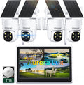 Solar Security Wireless Camera System with 10' Monitor, 2K F1.0 Super Aperture PTZ Battery Powered Cameras for Home Security, Pre-Installed 1TB HDD, Aurora Lux True Full Color Night Vison