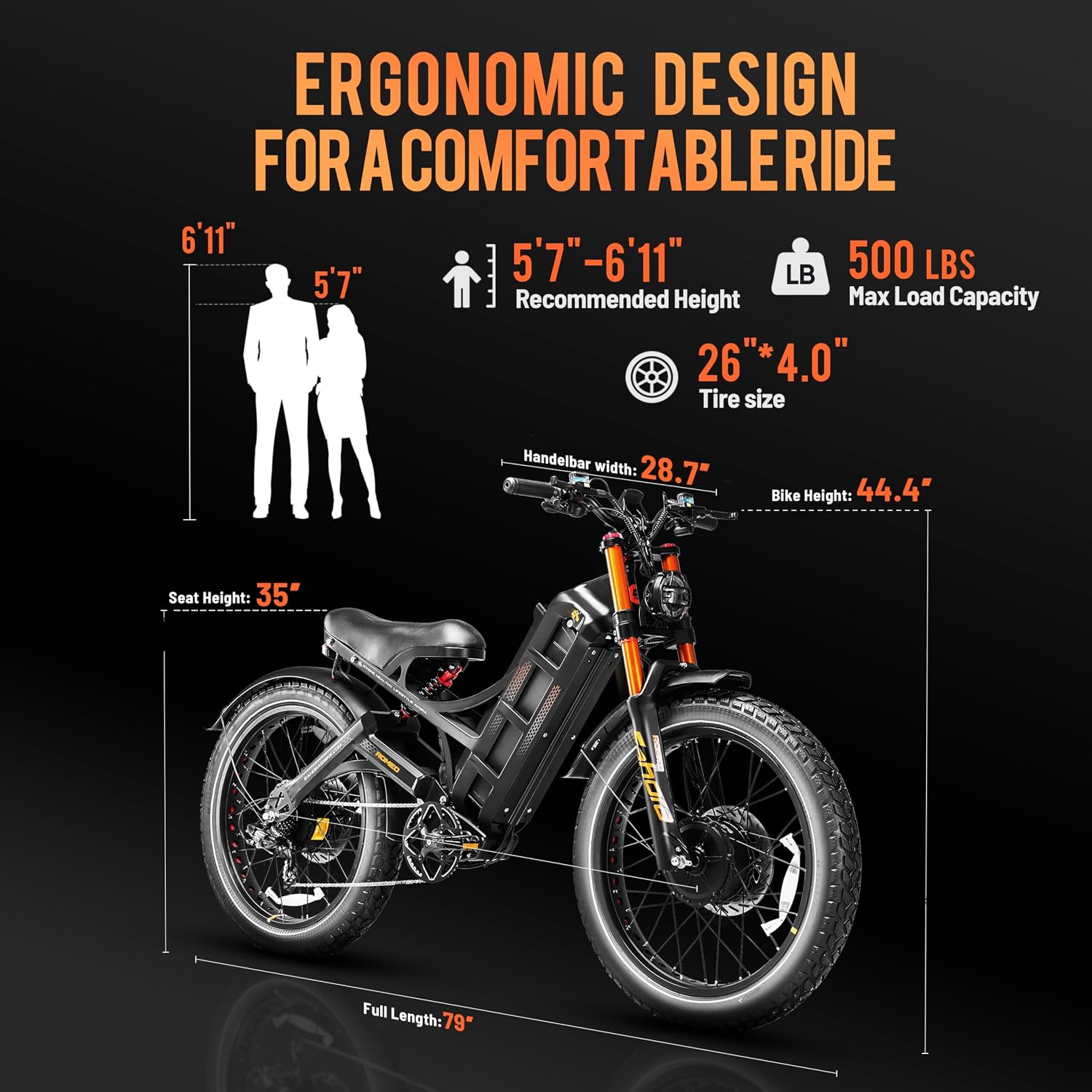 2026 eAhora Romeo Pro 2 46Mph/4000W Dual Motor Electric Bike for Adults, 52V 70Ah Removable Battery, 200+Miles Long Range, 26*4.0' All Terrain Fat Tire, Full Suspension, Hydraulic Brakes, APP Control