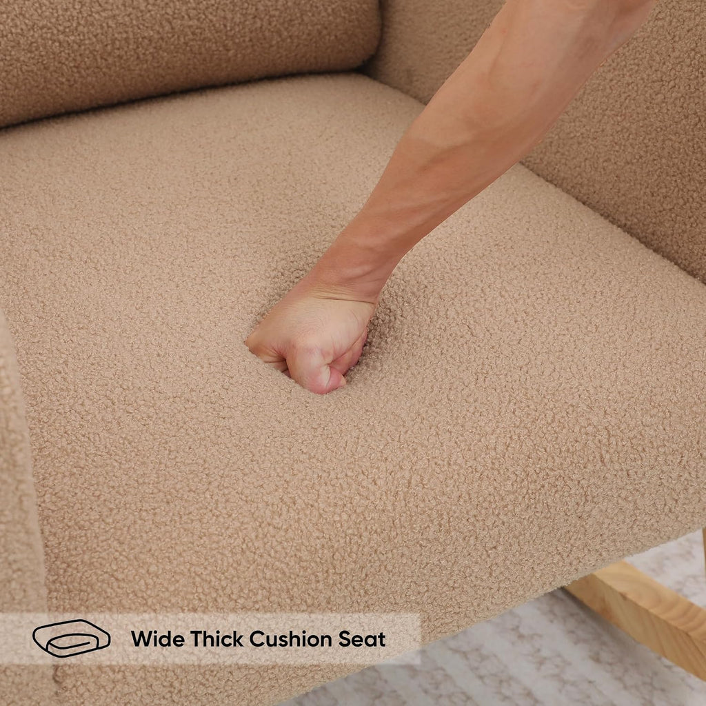 Rocking Chair Nursery,Teddy Nursery Rocking Chairs, Wingback Rocker for Nursery for Living Room Bedroom(Teddy Khaki)