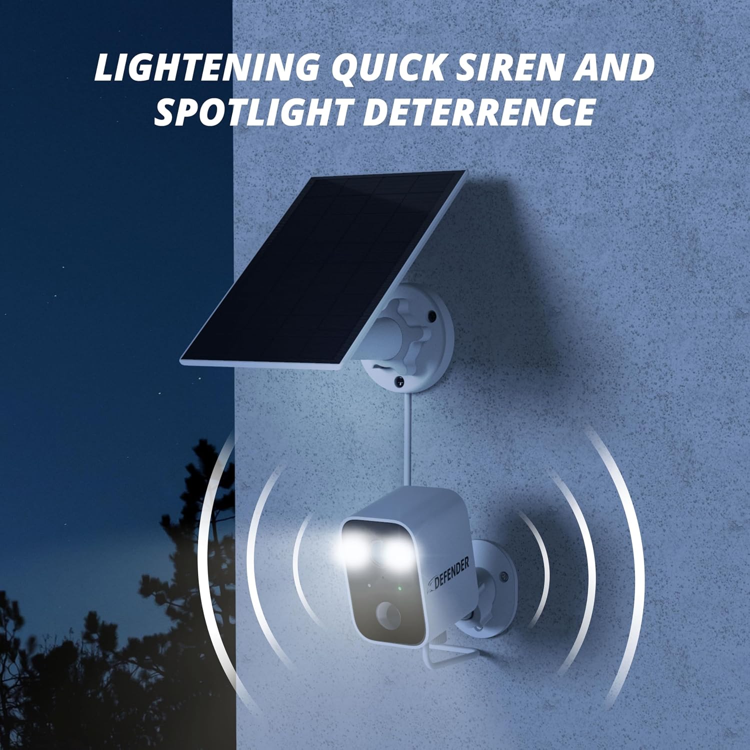 Defender Solar Powered 4K/8MP AI Everwatch Wireless Outdoor Security Camera, 3 Pack, Battery Powered, AI Tracking, Color Night Vision, Spotlight/Siren, IP66 Rated, Two-Way Talk, No Monthly Fees