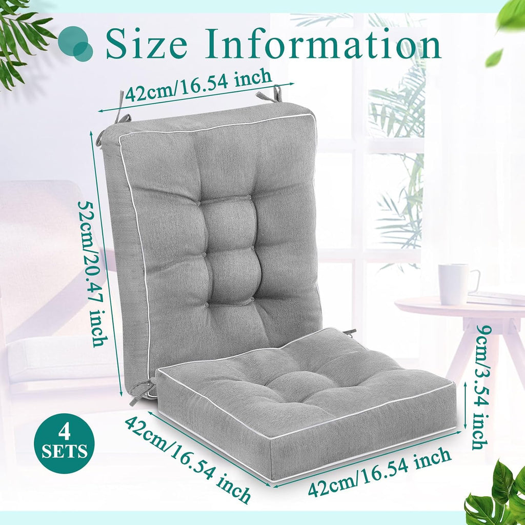 Juexica 4 Sets Outdoor Patio Cushions High Back Outdoor Chair Cushions Rocking Cushion Patio Fastness Chair Pads with Ties for Seasonal Indoor Home Office(Light Gray,19 x 19 x 4)