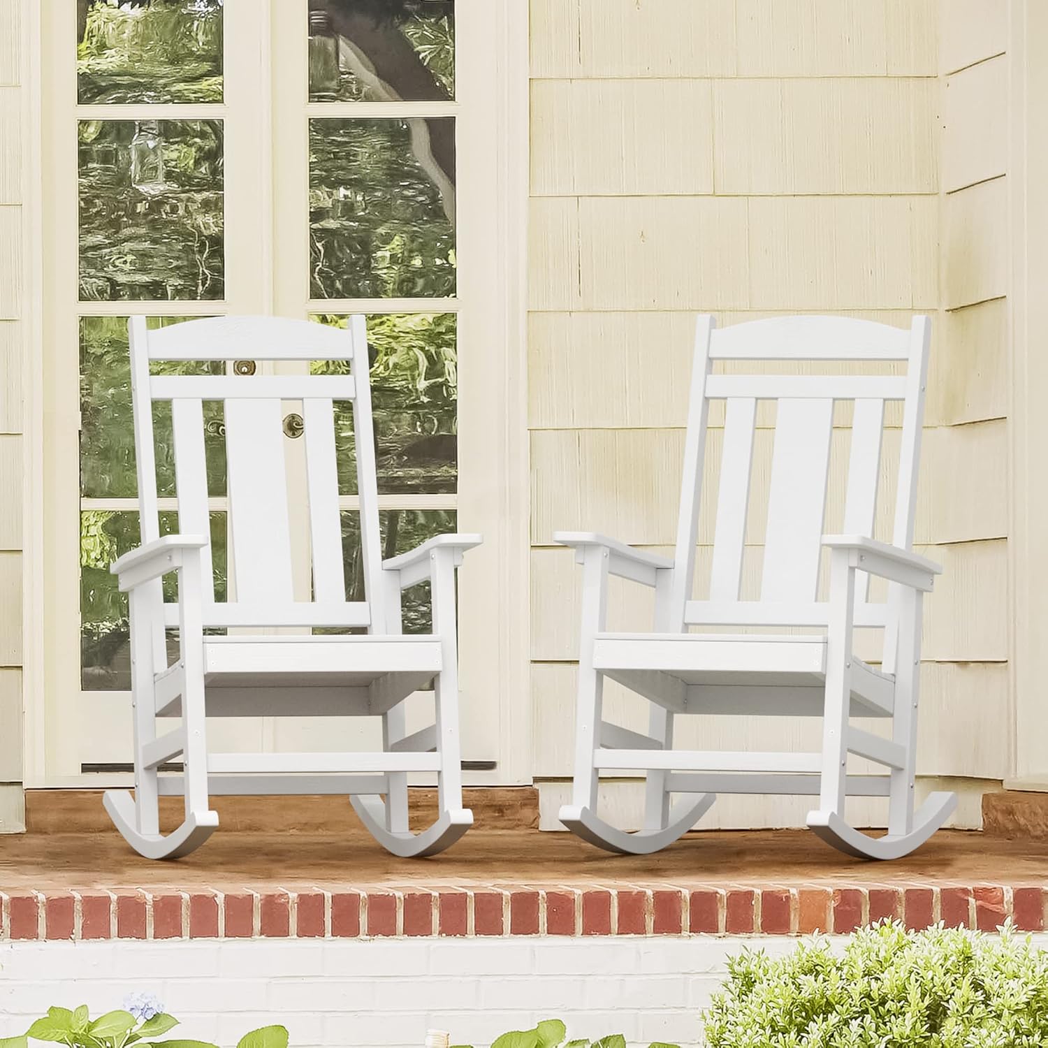 LUE BONA Outdoor Rocking Chairs Set of 2, Weather Resistant HDPS Poly Rocker Chairs, 350lb Heavy Duty, Oversized Porch Rocker for Adult, High Back Smooth Rocking Chair for Outdoor & Indoor, White