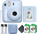 Fujifilm Instax Mini 12 Instant Camera Pastel Blue Bundle with Fuji Instax Mini Film Value Pack (40 Sheets) + Protective Carrying Case + Photo Album + Microfiber Cleaning Cloth