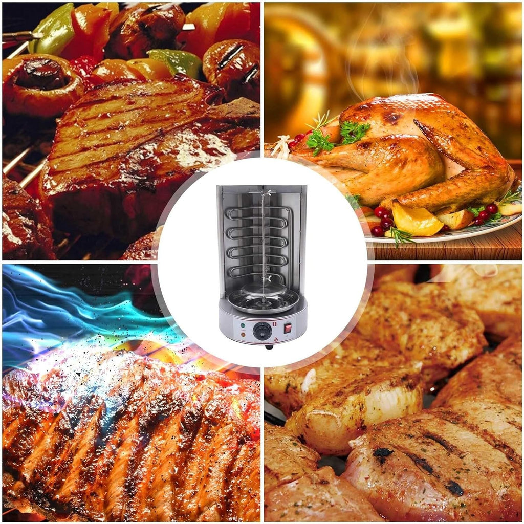 BBQ Meat Machine, Commercial Vertical Rotisserie Rotating Barbecue Oven Shawarma Grill Machine, Electric Automatic Stainless SteelRotating Machine with Temperature Adjustable 50-300℃