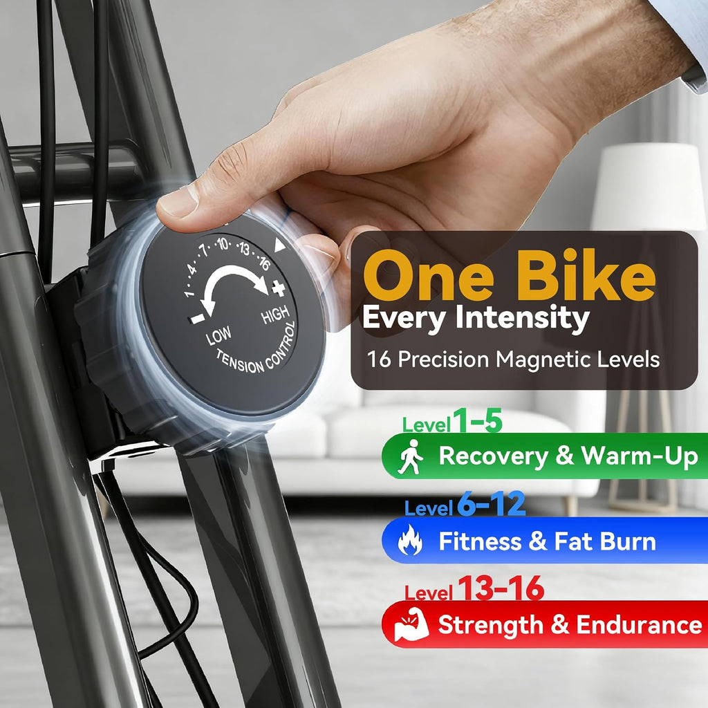 USLIM Foldable Exercise Bike Stationary Bikes for Home, 5 IN 1 Indoor Workout Bike, Cycling Bike with 16-Level Quiet Magnetic Resistance, 6.6 LBS Flywheel and 300LBS Capacity for Senior and Home Workout