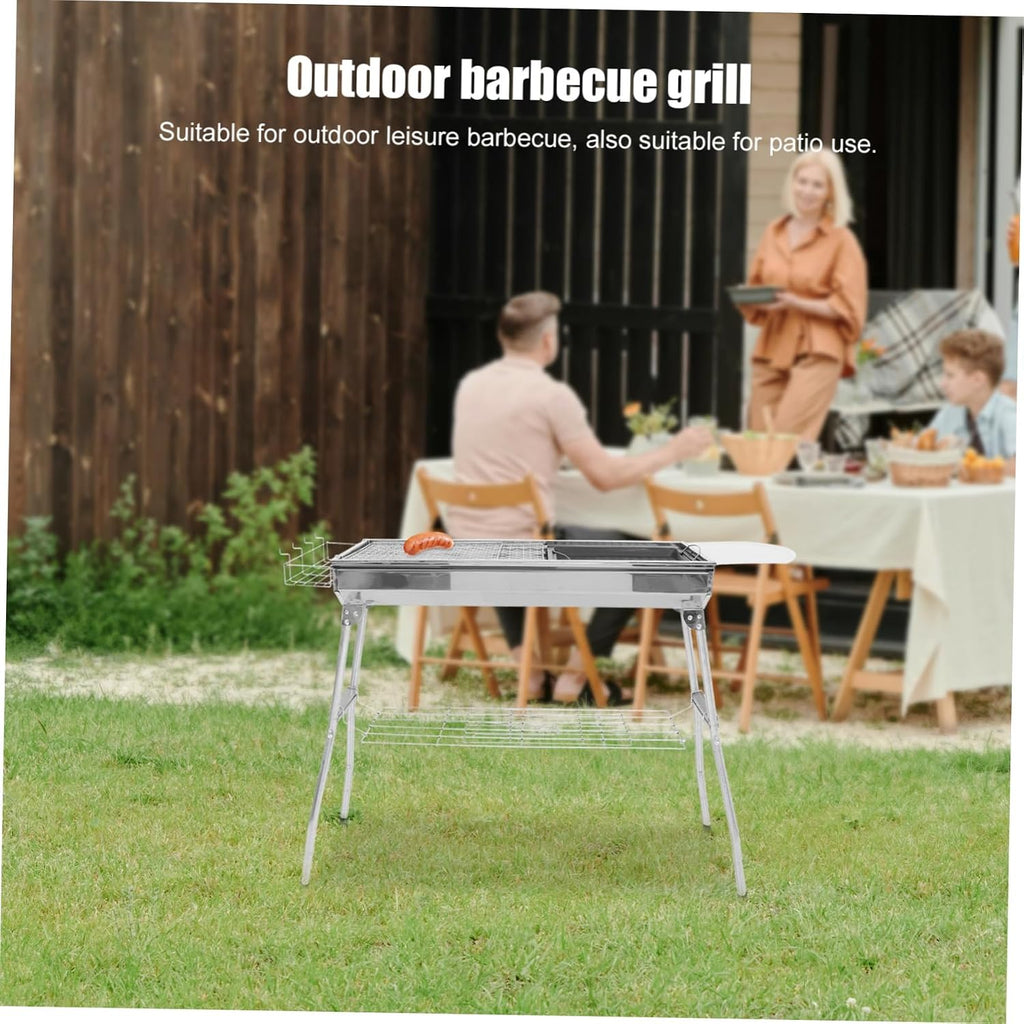 ORFOFE 1set Stainless Steel Bbq Grill Rack Portable Camping Grill for Barbecue Outdoor Mesh Net and Pan