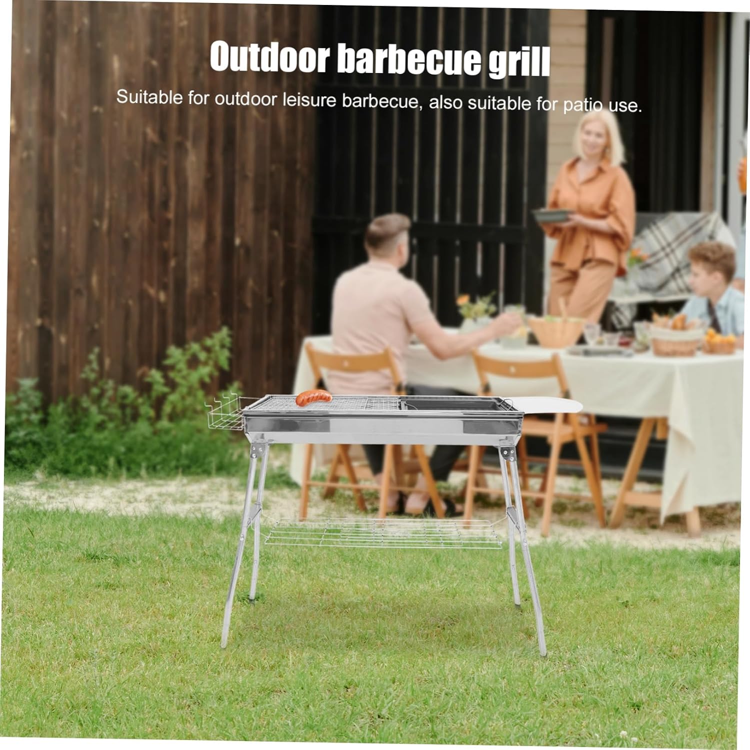 ORFOFE 1set Stainless Steel Bbq Grill Rack Portable Camping Grill for Barbecue Outdoor Mesh Net and Pan