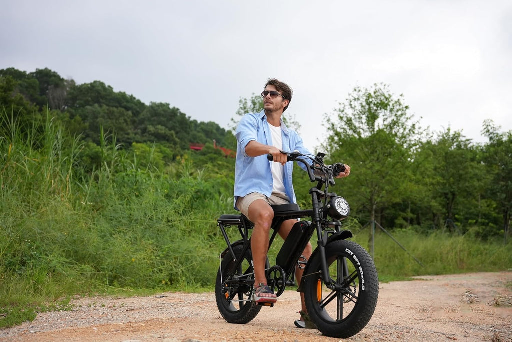 Hipatoo V8/V8 MAX Electric Bike for Adults, Long Seat Dirt Bike with 20' Fat Tire, E-Bike 2 Seater Max 31MPH, 15/30AH Battery, Moped Style Ebike for Snow, Mountains, Road, Dual Disc/Hydraulic Brakes