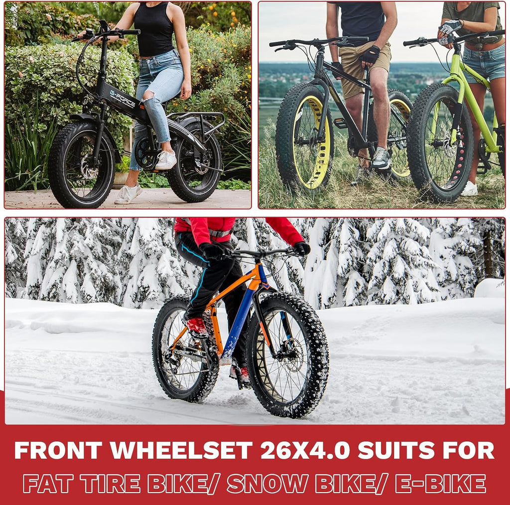 WEEROCK 20/26 x 4.0 Inch Bike Front Rear Wheelset, 4.0' Wide Aluminium Alloy Wheelset with Quick Release, Compatible with Disc Brake, Threaded Freewheel for 20'/26' Snow Bicycle, Fat Tire Bicycles