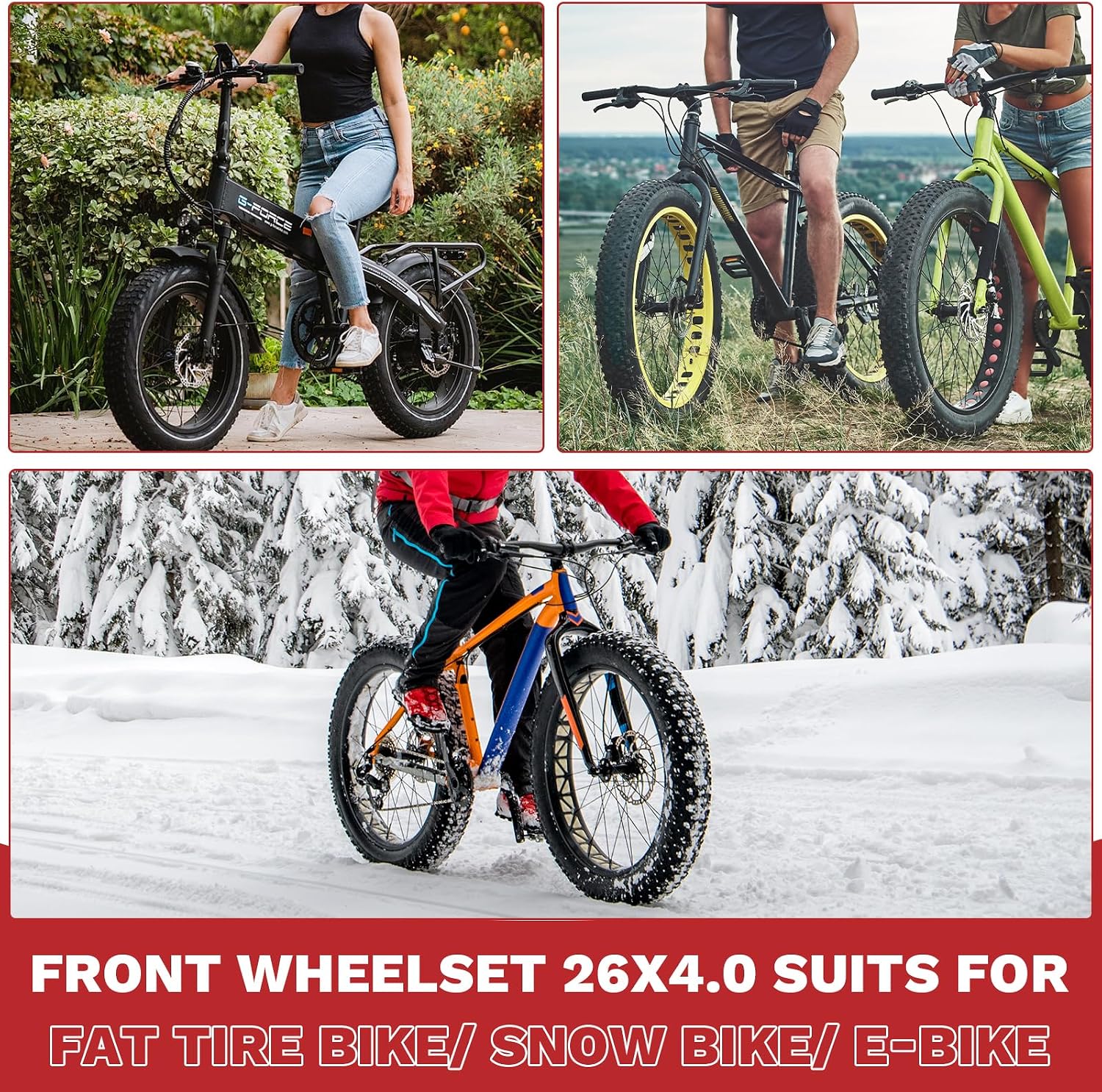 WEEROCK 20/26 x 4.0 Inch Bike Front Rear Wheelset, 4.0' Wide Aluminium Alloy Wheelset with Quick Release, Compatible with Disc Brake, Threaded Freewheel for 20'/26' Snow Bicycle, Fat Tire Bicycles