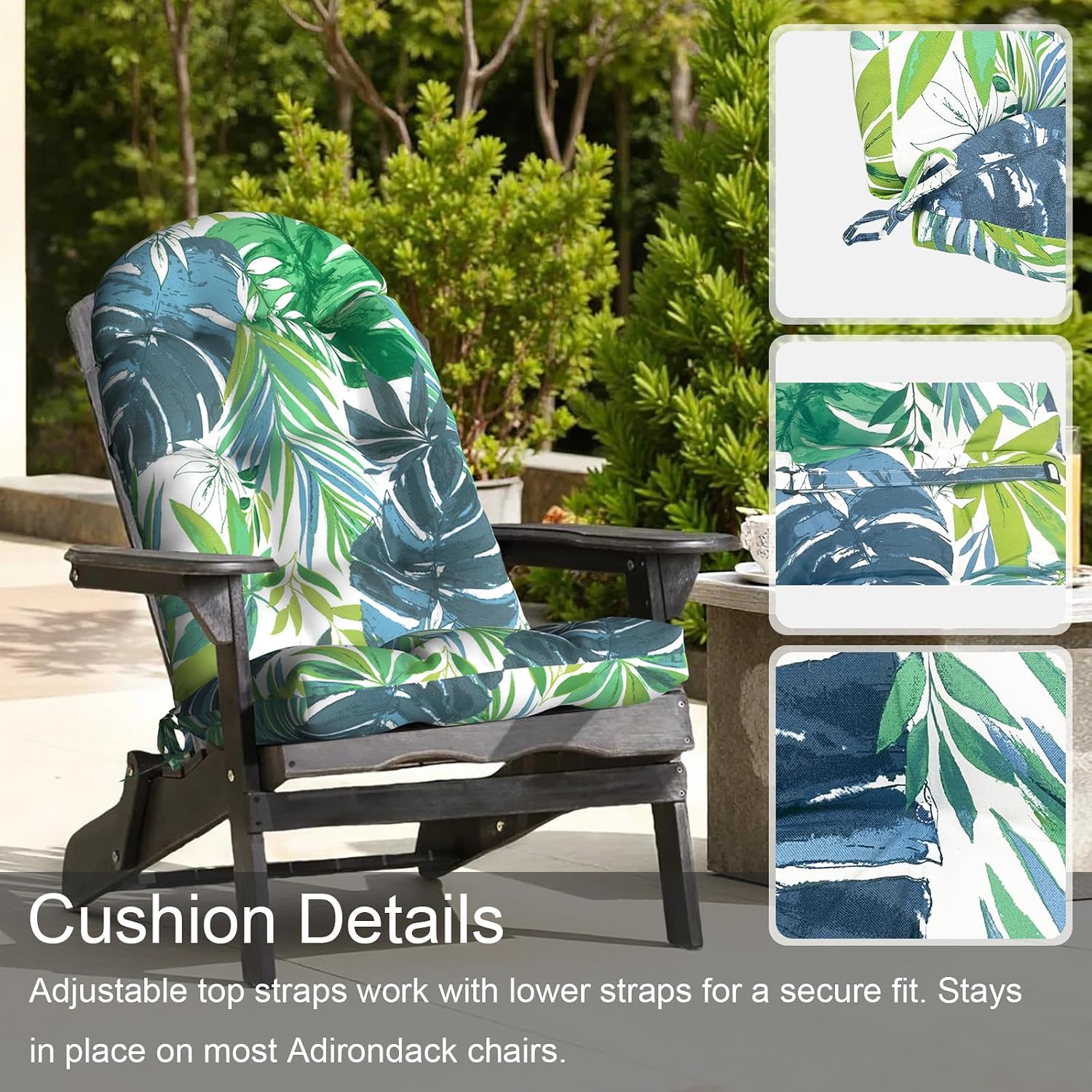 LVTXIII Outdoor Adirondack Chair Cushions, 44x19x4 Inch Non-Slip High Back Rocking Chair Cushion, Tufted Seat Cushion for Patio Furniture, Set of 2, Islamorada Blue Green