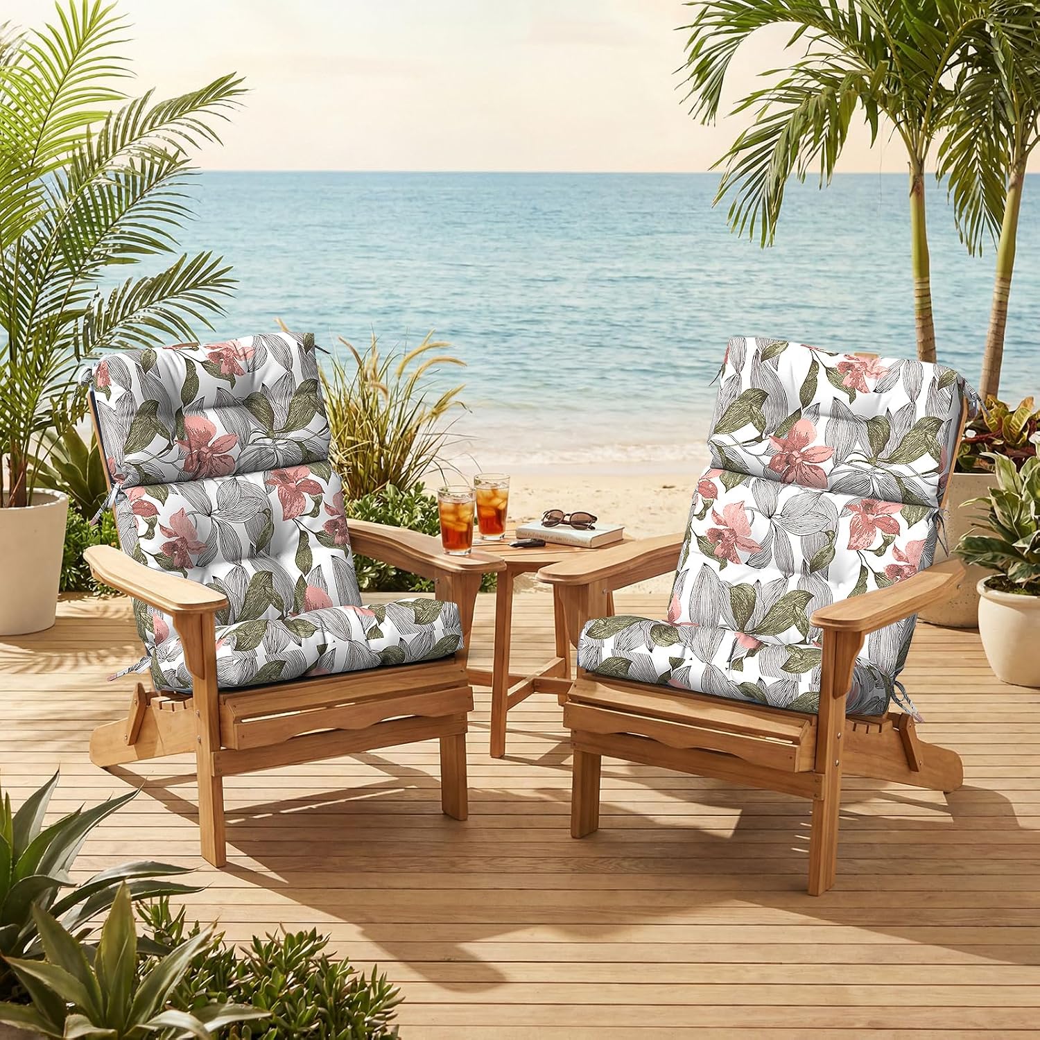 Outdoor High Back Patio Chair Cushions, Tufted Rocking Chair Cushions, Adirondack Cushions for Garden Porch Home Office Chairs Use, 44' x 22' x 4', 2 Pack, Clemens Noir Pink