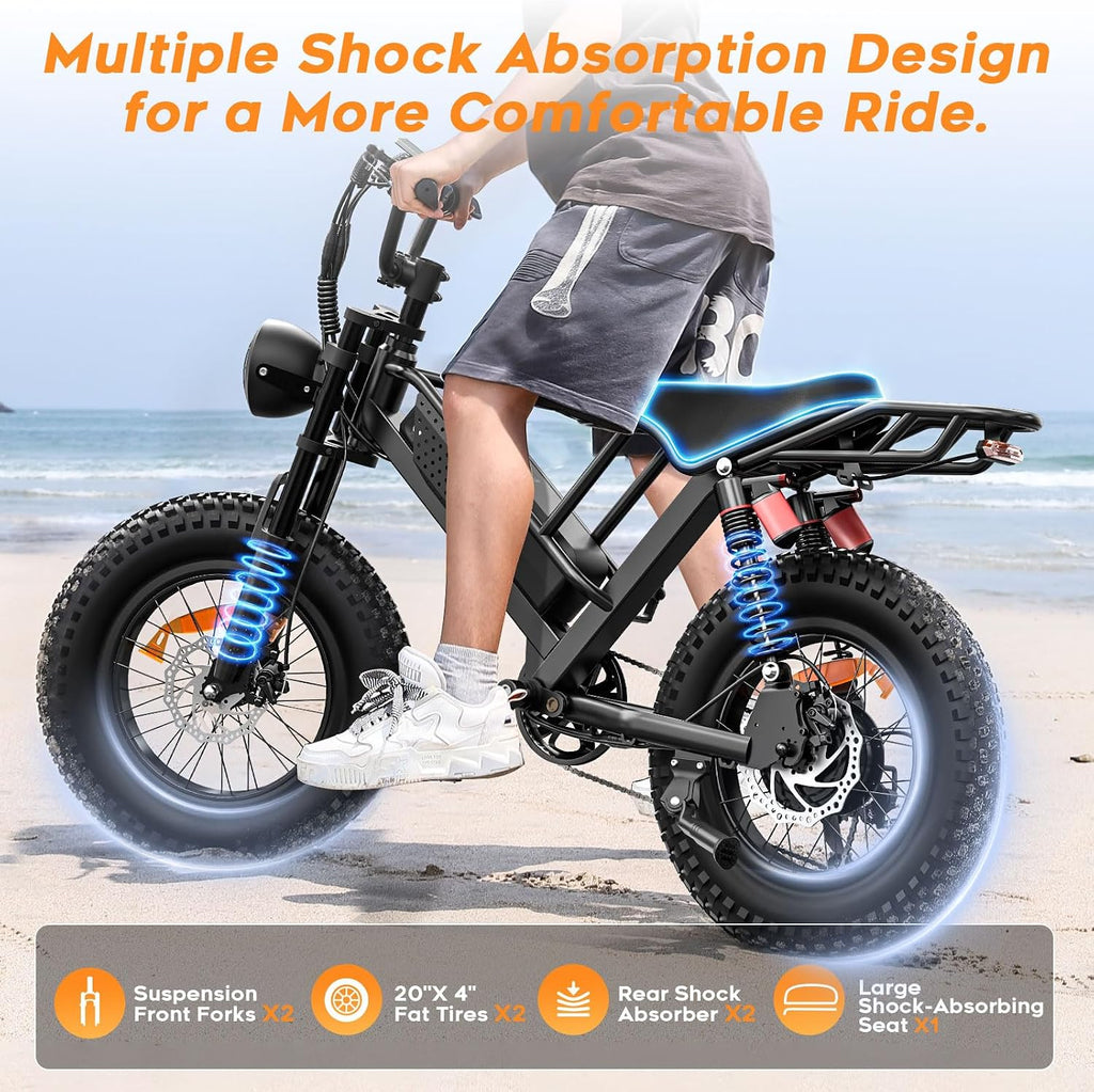 Spacewalk Electric Bike M7 for Adult,20' Fat Tires Ebike,Suitable for Riders 5'5'& Above,1500W Peak Motor,27.9mph,48V 15Ah Removable Battery,4X Suspension,50 Miles Pure Electric,70 Miles PAS