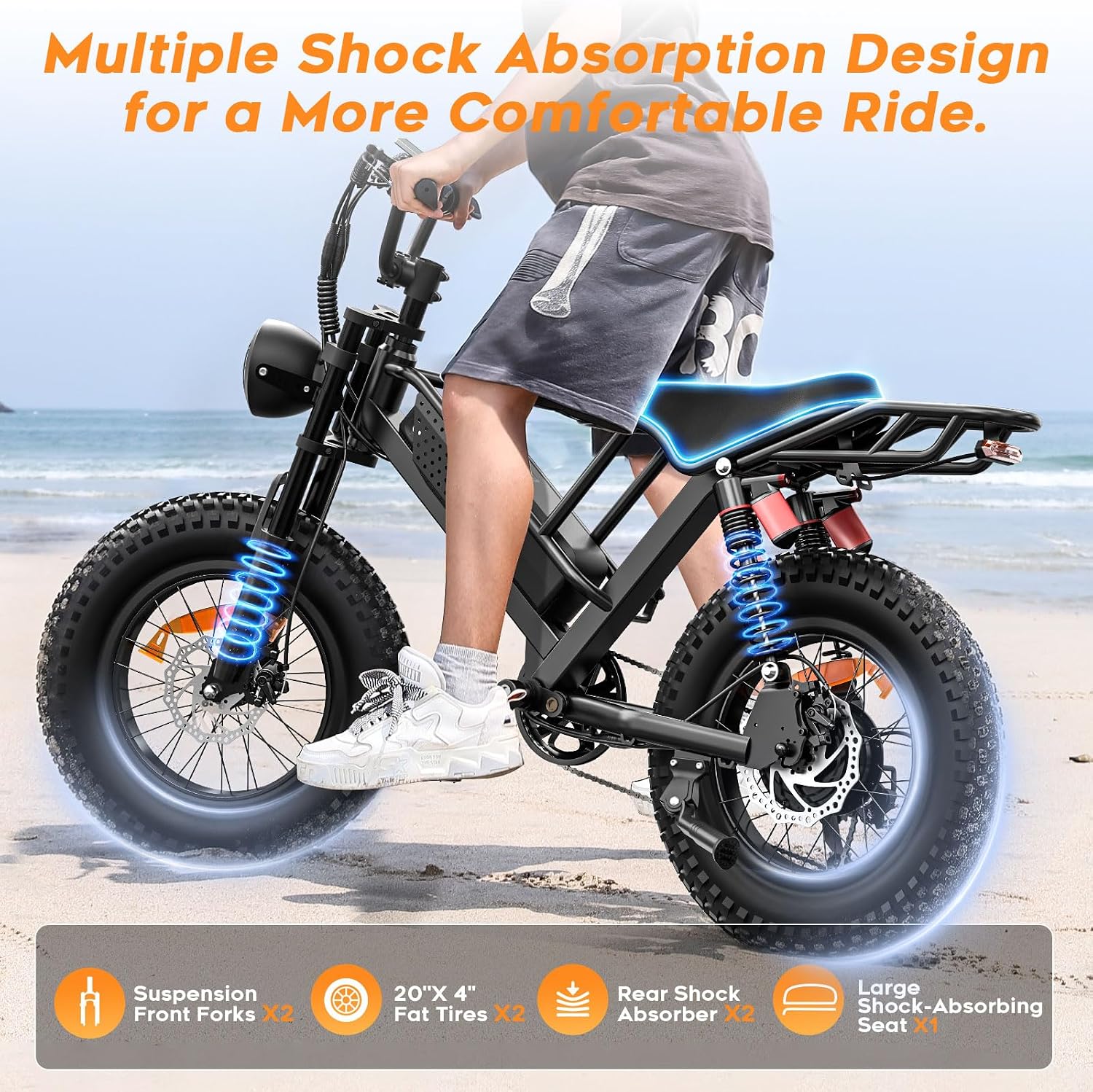 Spacewalk Electric Bike M7 for Adult,20' Fat Tires Ebike,Suitable for Riders 5'5'& Above,1500W Peak Motor,27.9mph,48V 15Ah Removable Battery,4X Suspension,50 Miles Pure Electric,70 Miles PAS