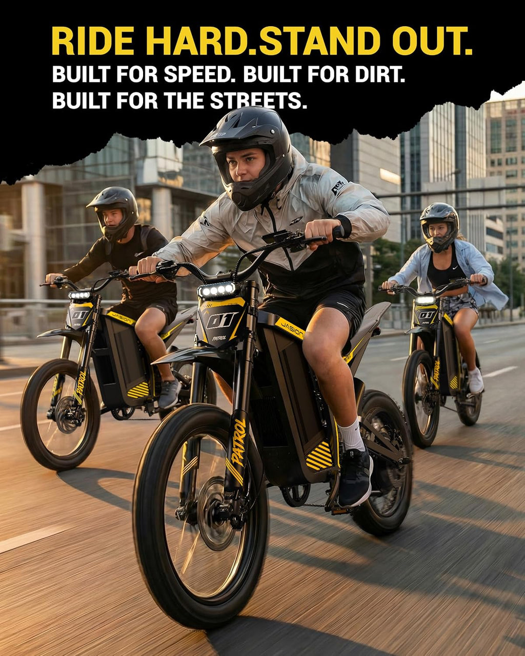 Jasion Patrol 52 Electric Dirt Bike for Adults&Teens,4000W Peak 40MPH Electric Bike with 52V 30AH 1560Wh Battery E Dirt Bike,50-Mile Range,19''/17''Off-Road Tires,Full Hydraulic Brakes&Dual Suspension