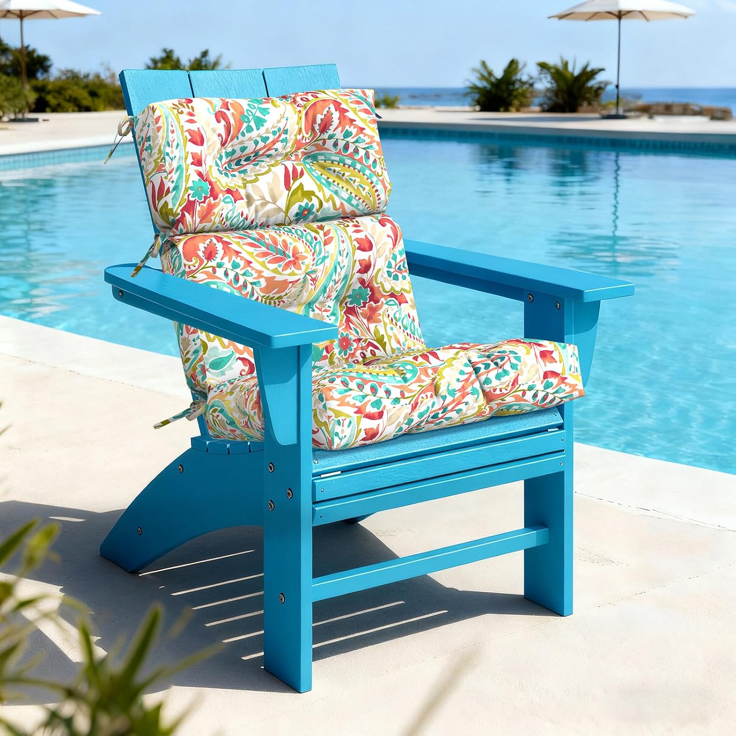 LVTXIII 2 Pack Outdoor High Back Cushions, 22' W x 20' D Tufted Seat and Back Chair Cushion with Ties, Fluffy Patio Replacement Rocking Chair Cushion for Outdoor Furniture Use, Pretty Paisley