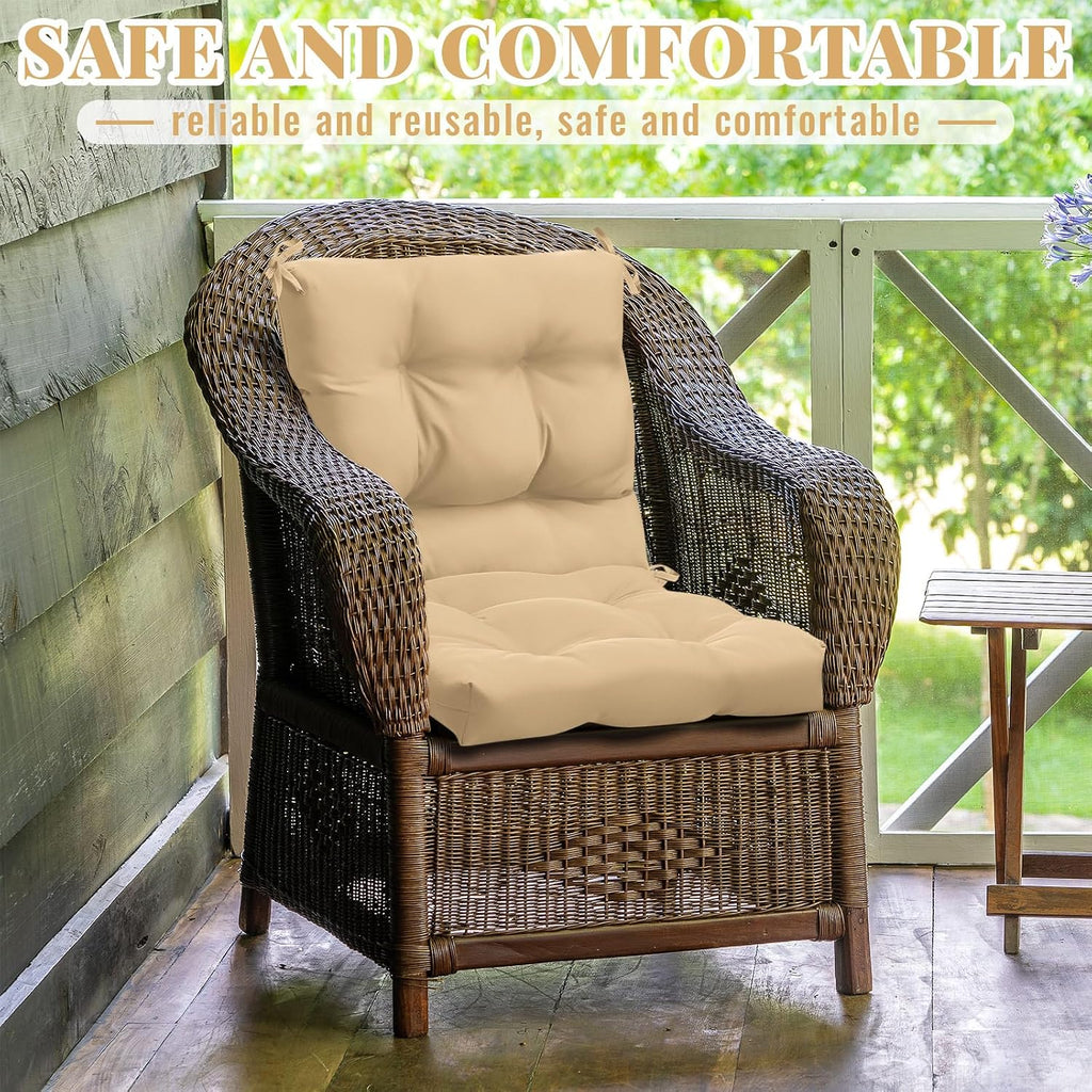 Marsui 4 Pcs Outdoor Indoor High Back Chair Cushions Patio Furniture Tufted Pillow with Ties Water-Resistant Replacement Outdoor Rocking Chair Cushions, 42 x 21 Inches (Beige,Solid Color)