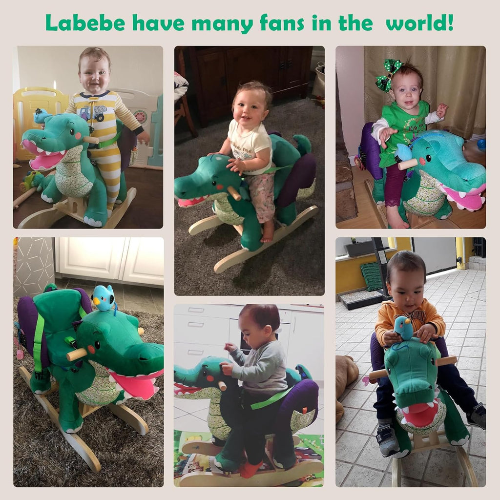 labebe Child Rocking Horse Toy, Stuffed Animal Rocking Horse, Green Crocodile Plush Rocker Toy for Kid 6 Month -3 Years, Wooden Rocking Horse Chair/Rocker/Animal Ride on