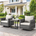 Outdoor Swivel Rocking Chairs,3 Pieces Patio Bistro Sets Rattan Chairs Set of 2 with Matching Side Table for Deck Porch Garden Backyard-Grey/Beige