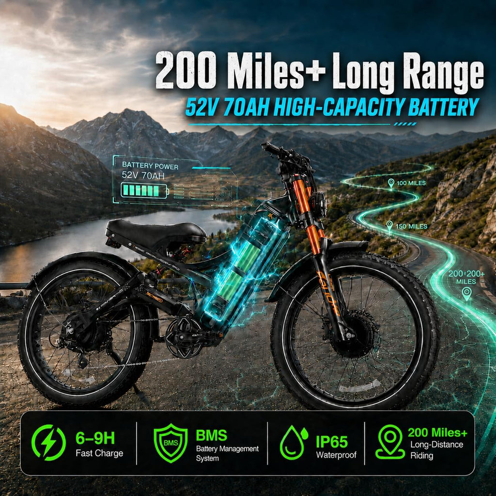 eAhora Romeo Pro 3 Electric Bike for Adults, 5600W 50MPH Dual Motor Ebike, 60V 80AH 250Miles Long Range Electric Bike, 26' *4.0 Fat Tire Electric Mountain Bike Full Suspension Off-Road E-Bike