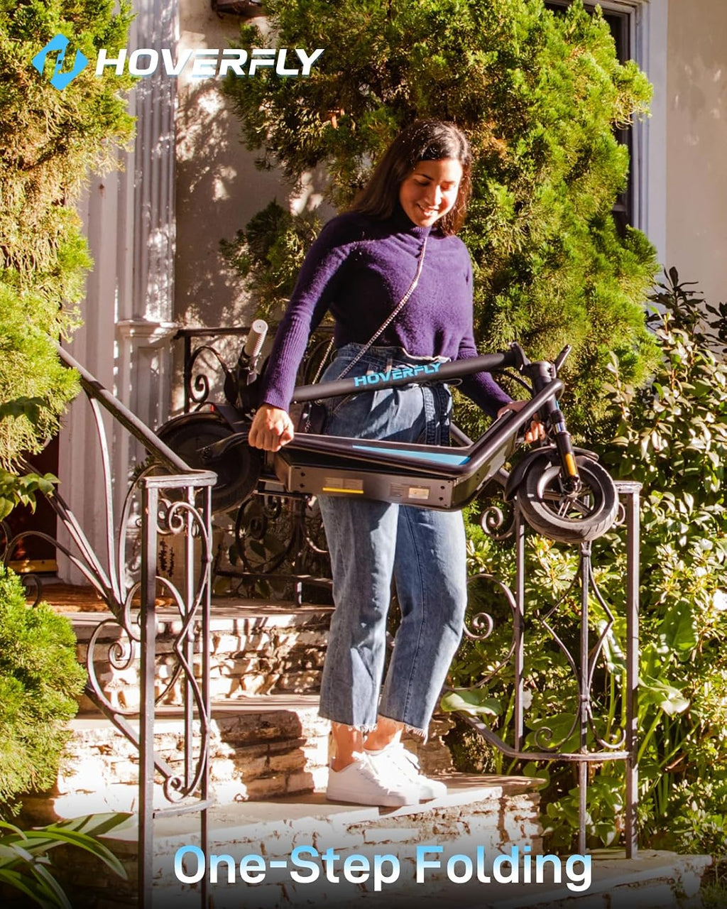 HOVERFLY X1/X3/X5 Electric Scooter for Adults, Anti Flat 8.5'/10'' Solid Tire, Max 10/18/25 Miles Range and 15.5/20Mph Speed Power by 250W/500W Motor, Foldable Commuting E Scooter with EABS&Disc Brake