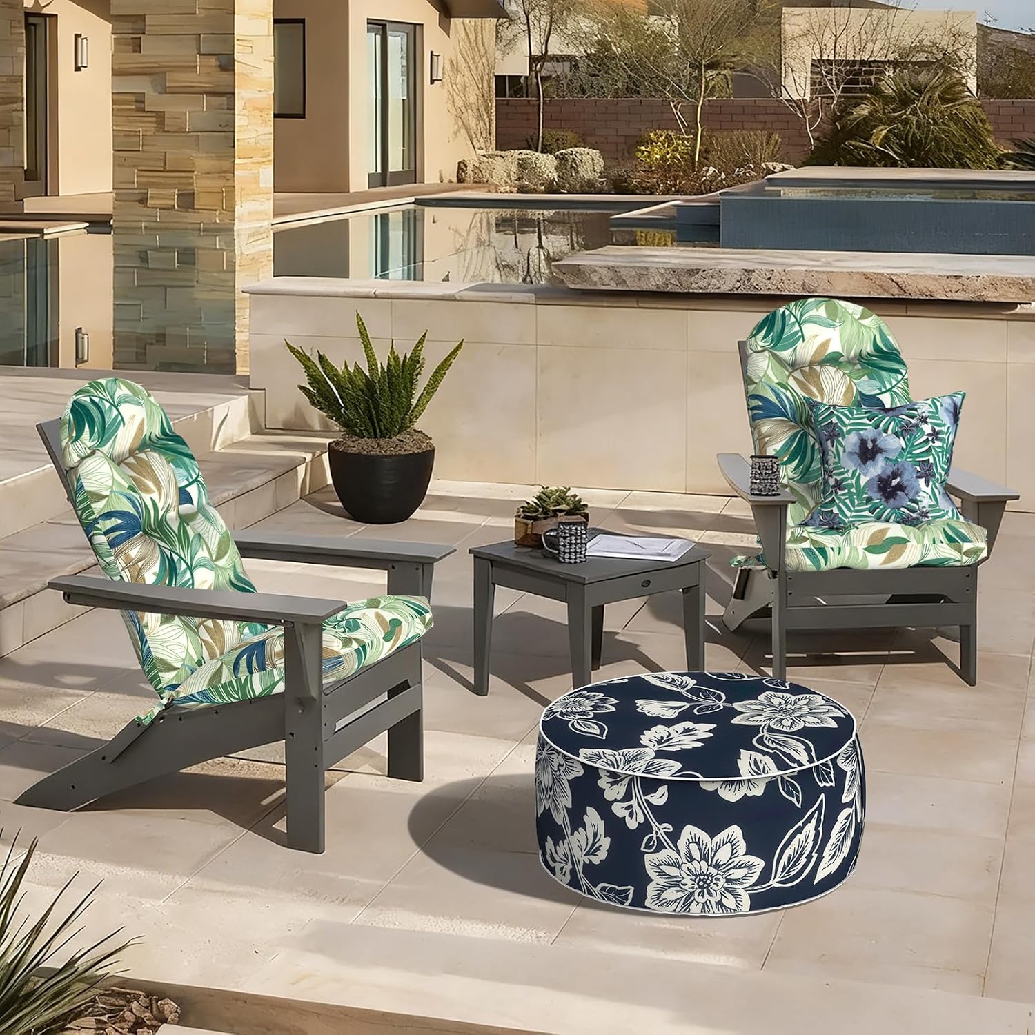 LVTXIII 2 Pack Outdoor Adirondack Chair Cushions, 44x19x4 Inch Water Repellent Patio Cushions for Rocking Chairs, Thick Tufted High Back Seat Cushion Set, Lush Leaf Green