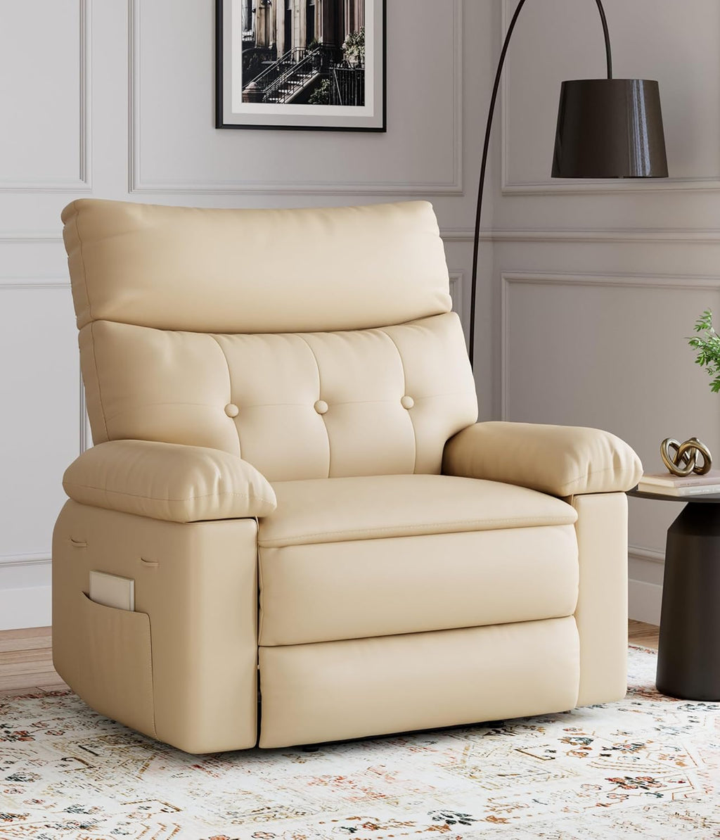 GarveeHome Oversized Leather Recliner Chair, Swivel Rocker Manual Recliner for Adults, Lazy Rocking Chair with Comfort Arms and Back Single Sofa for Living Room