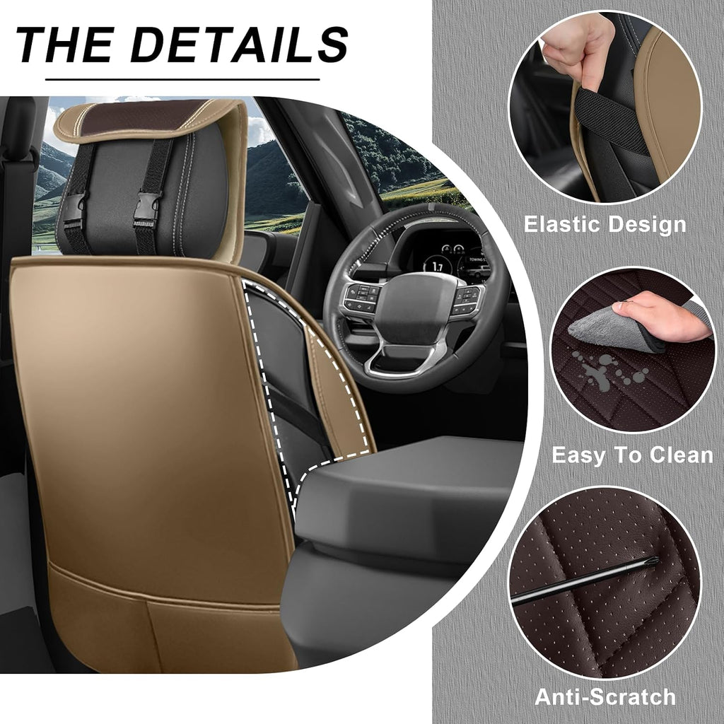 Dodge Ram Truck Seat Covers Custom for 2002-2026 1500 2002-2026 2500/3500 Crew Double Mega Quad Cab Bighorn Laramie Tradesman Classic Full Set Seat Covers Protectors(Luxury 5 Seats/Brown Coffee)