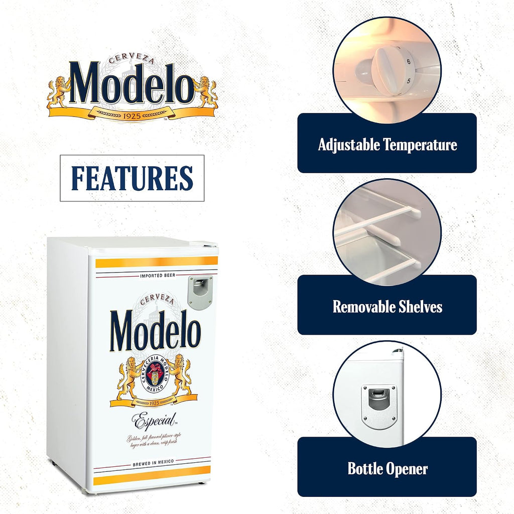 Modelo Refrigerator - Mini Fridge For Kitchen, Bedroom, Office, Dorms, Cuarto, Cool Storage For Wine, Drink, Beverages, Compact Free Standing, Neveras Pequeñpara, 3.2 Cubic Feet Capacity, White