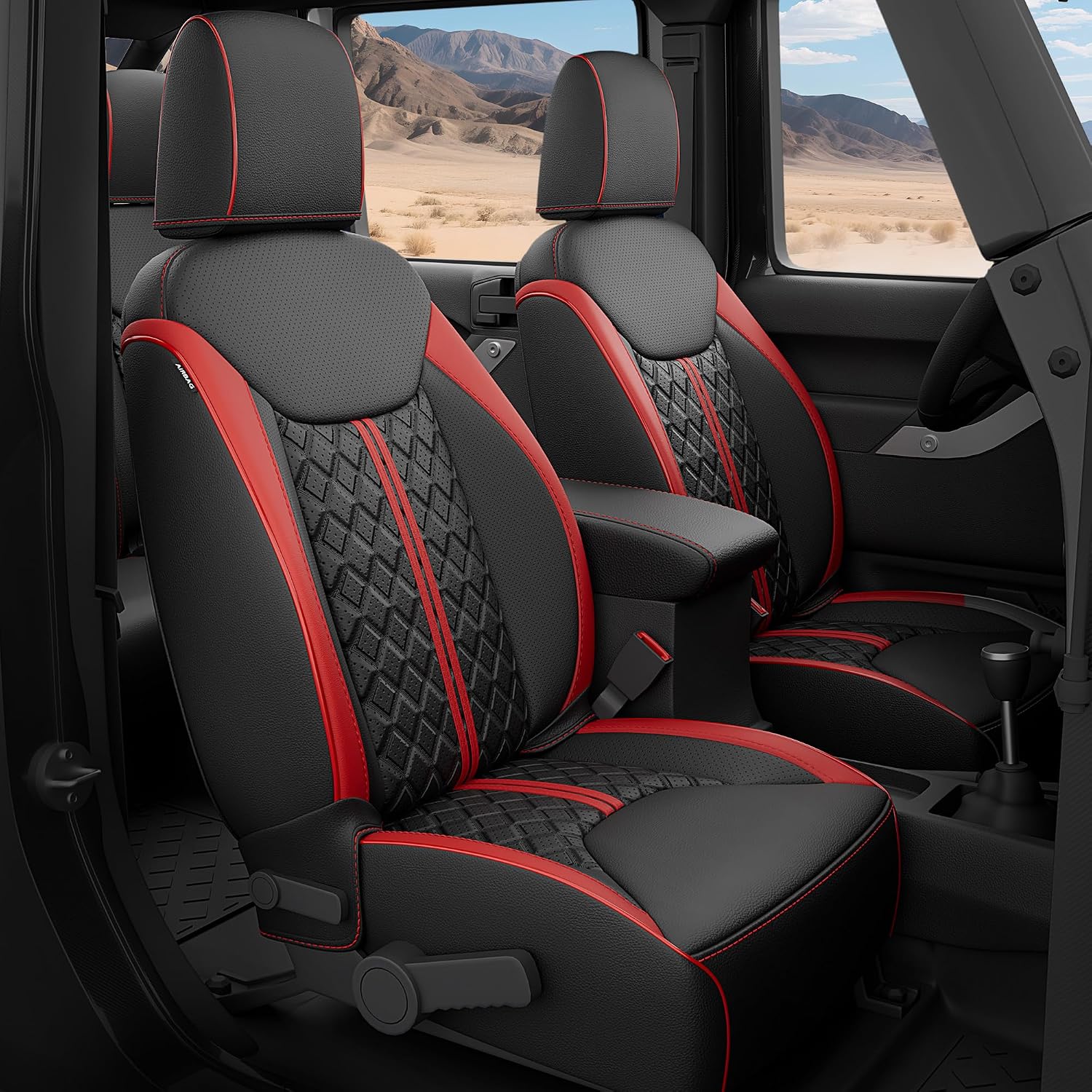 for Jeep Wrangler Seat Covers JK 4 DR 2013 2014 2015 2016 2017, Custom Fit Car Seat Covers Full Set,Waterproof Leather Seat Protector,BlackRed