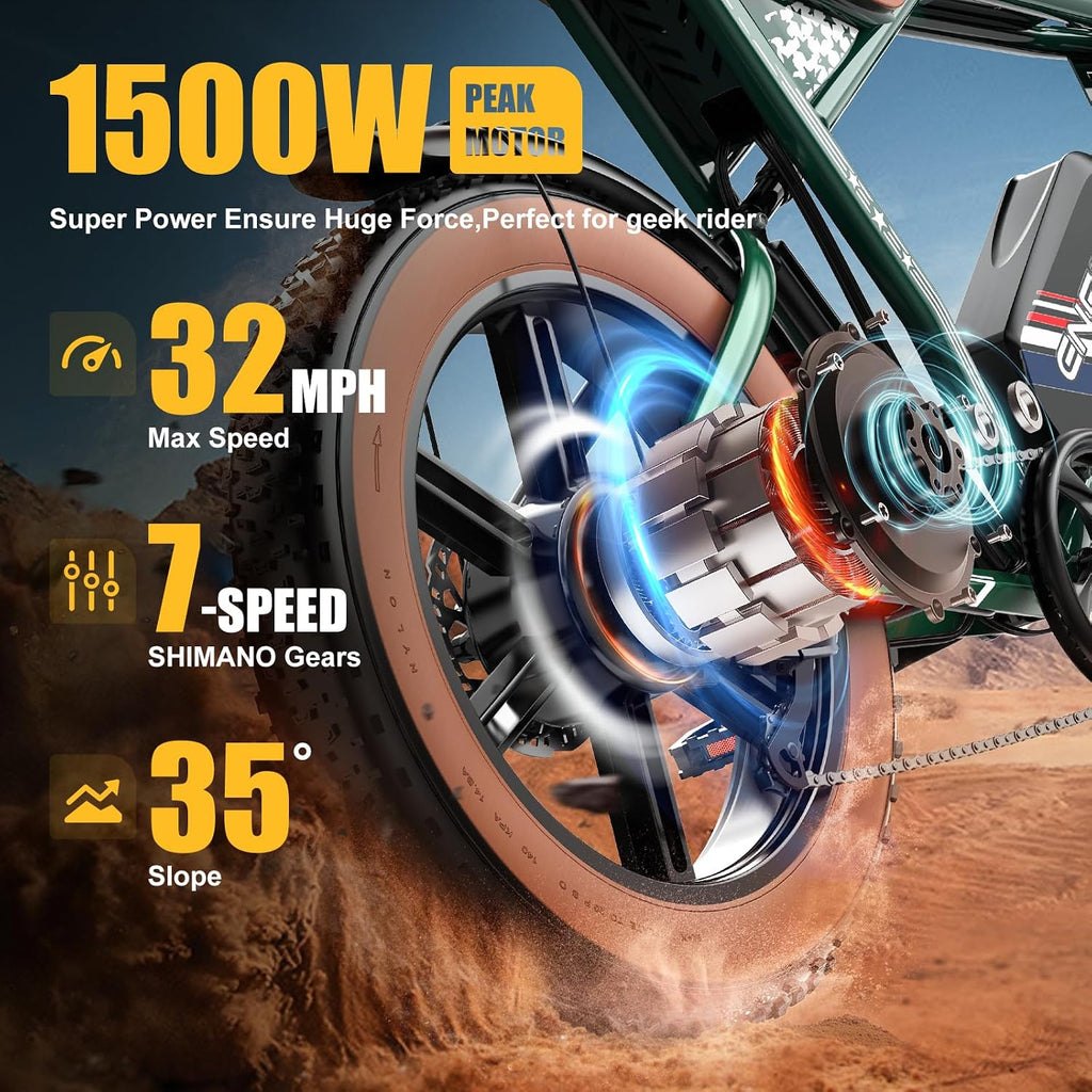 ES2 Ultra Off Road Electric Bike, 22.5 Ah Super Battery Full Suspension Ebike, 92NM Torque Super Power Hydraulics Ebike, Up to 32MPH and 100 Miles, 7-Speed 20' Fat Tire All Terrain Electric Bike