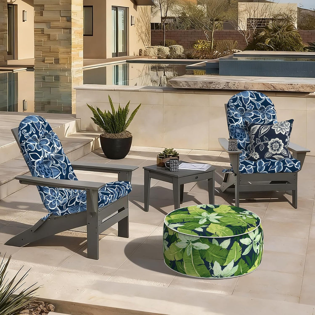 LVTXIII Outdoor Adirondack Chair Cushions, 44x19x4 Inch Non-Slip High Back Rocking Chair Cushion, Tufted Seat Cushion for Patio Furniture, Set of 2, Flower Navy