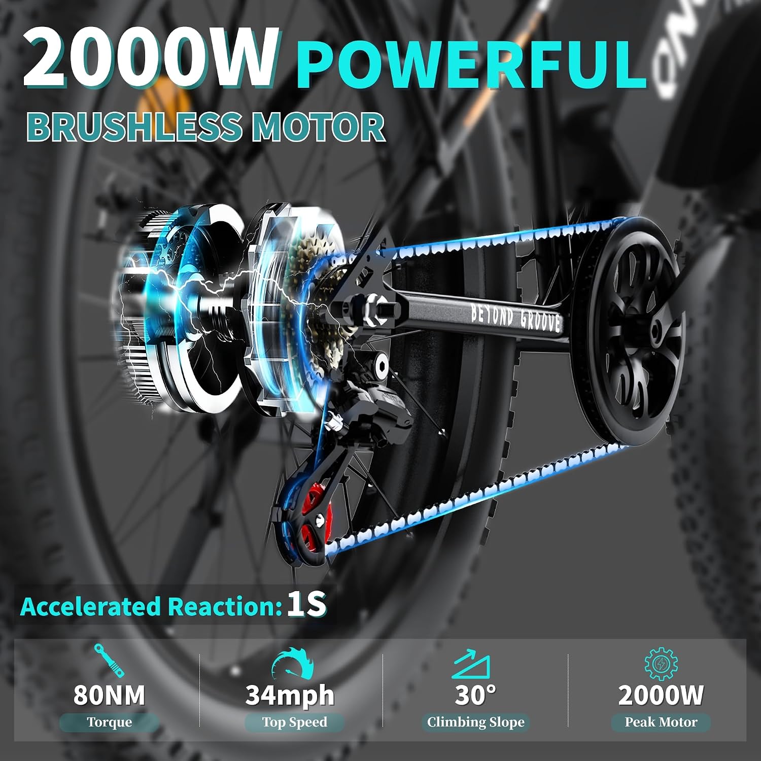 QnQ Electric Bike for Adults, 26' Commuter Ebikes, 2000W Peak Motor - 48V 15Ah Fast Mountain Bike, 7-Speed Gears, 34MPH & 60 Miles Long Range, Lockable Suspension Fork, Lightweight Mountain Bicycles