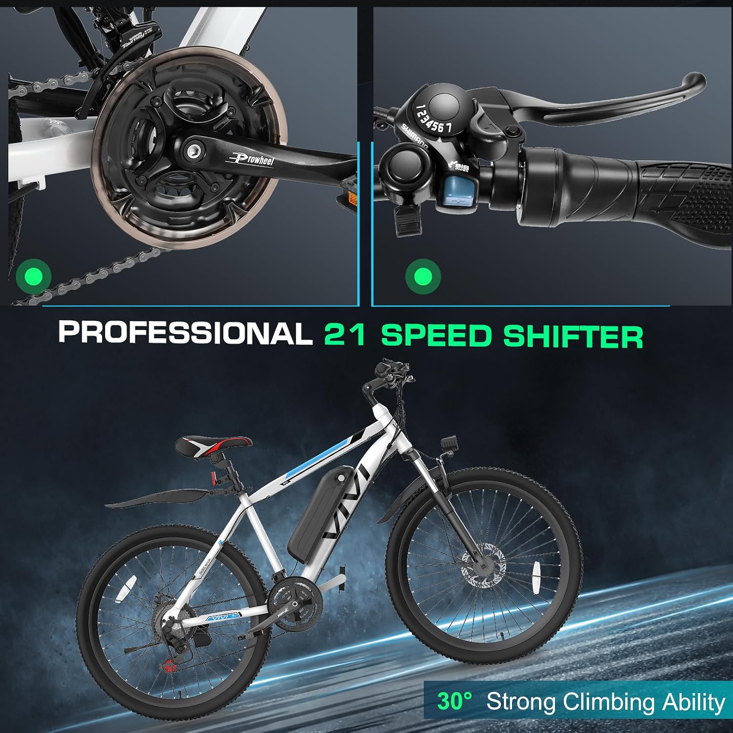 Vivi Electric Bike for Adults, Peak 750W Ebike 26' Electric Mountain Bike, 20MPH Adult Electric Bicycles Commuter Ebike with 48V Battery, Up to 50 Miles, 21 Speed, SGS Certified to UL2849