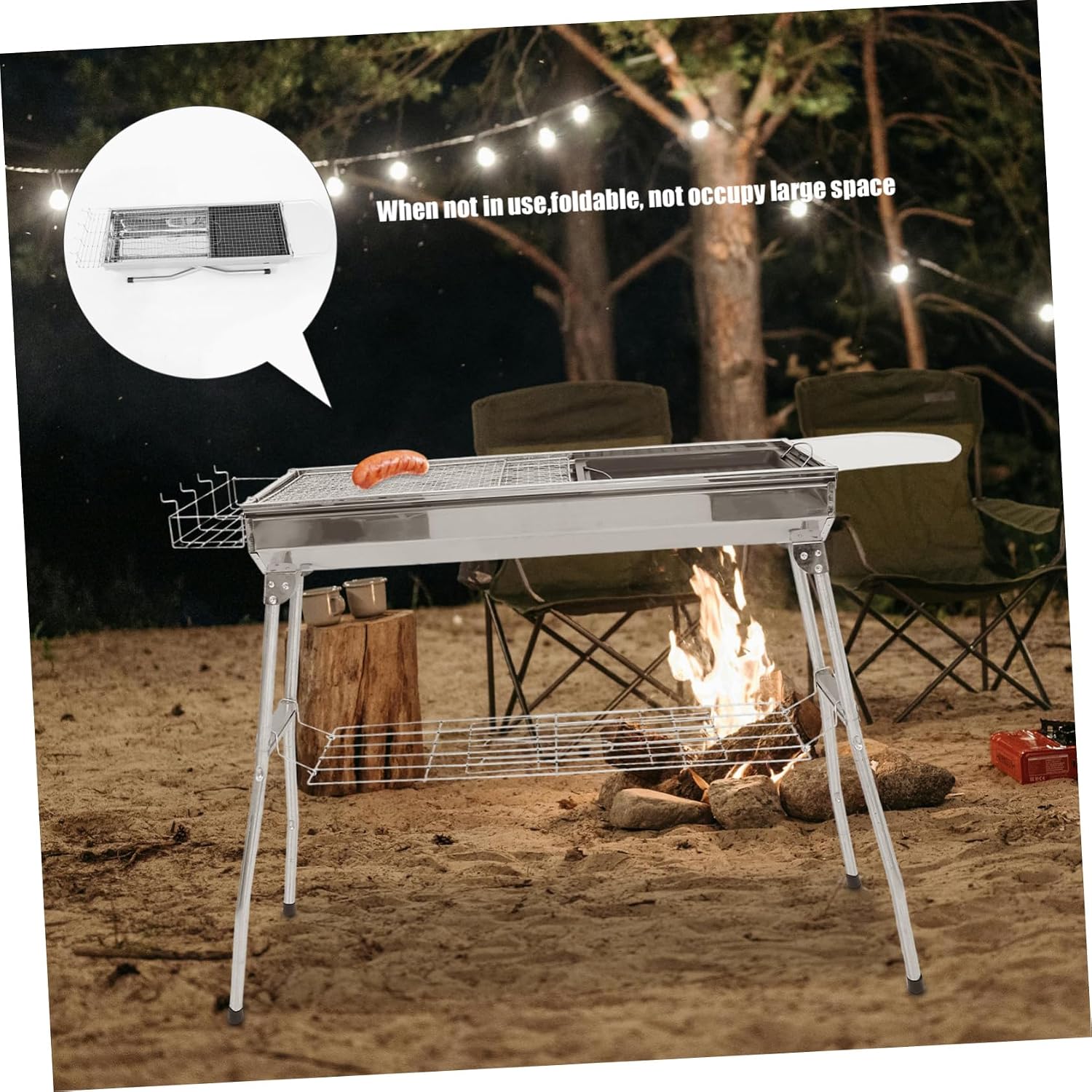 ORFOFE 1set Stainless Steel Bbq Grill Rack Portable Camping Grill for Barbecue Outdoor Mesh Net and Pan