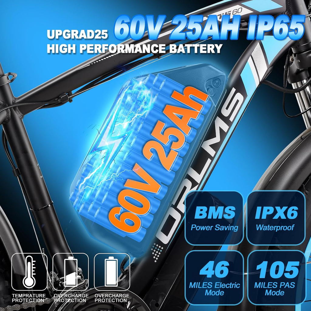 Dual Motor Electric Bike for Adults,6000W Peak,45MPH,60V&52V/25Ah Battery,26''&24'' Fat Tire,Up to 110 Miles Range,SHM 7-Speed Gear Ebike