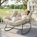 ONBRILL Outdoor Papasan Rocking Chair, 450 lbs Oversized Comfy Patio Chair with Thickened Cushion, Indoor Egg Rocking Lounge Chairs, Rocker Chairs for Patio Porch Garden Living Room Bedroom, Beige