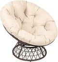 Milliard Wicker Papasan Chair with 360-degree Swivel, Beige Cushion and Brown Frame. Indoor and Outdoor Use
