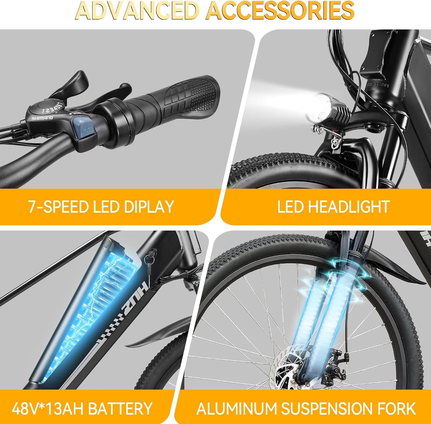 ZNH Electric Bike, 750W Peak Electric Mountain Ebike for Adults with 48V 13Ah Removable Battery, 20MPH 26'' Electric Bike - Suspension Fork, LED Display, Fat Tire Commuter Ebike, Black